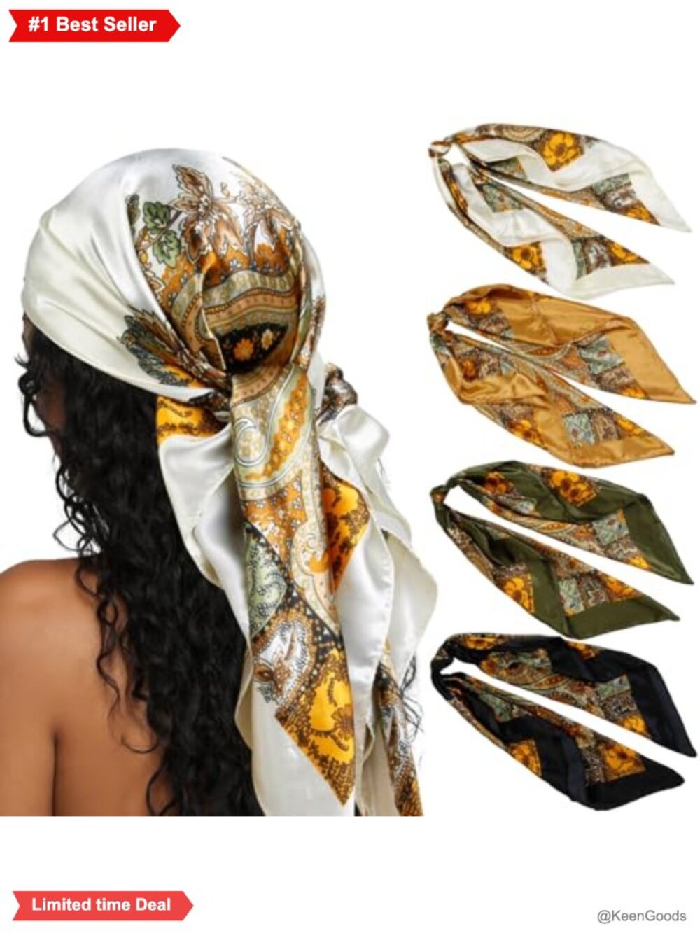 4 Pack Silk Blend Square Head Scarves 35x35 Hair Wrap Bandanas